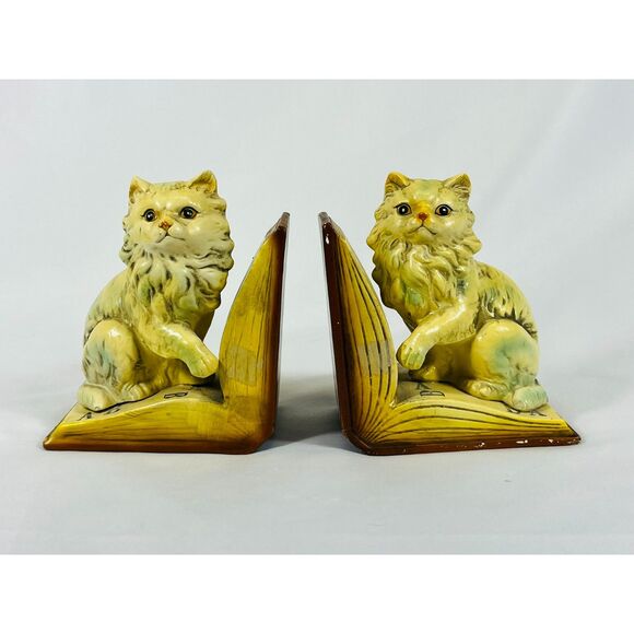 Vintage White Cat Kitten Porcelain Bookends Made in Japan - Picture 1 of 10